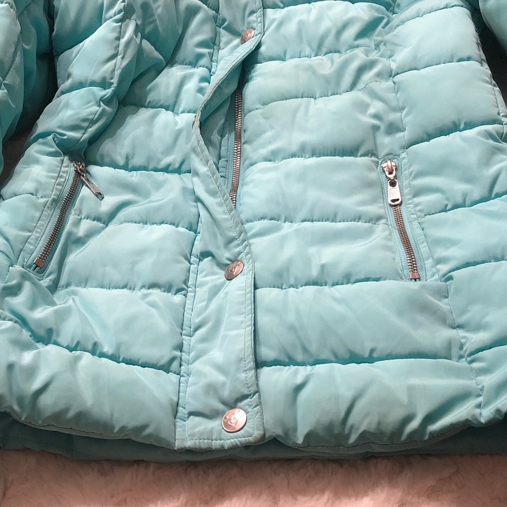 Justice Teal Jacket with Detachable Faux Fur Trimmed Sherpa Hood - Picture 8 of 10